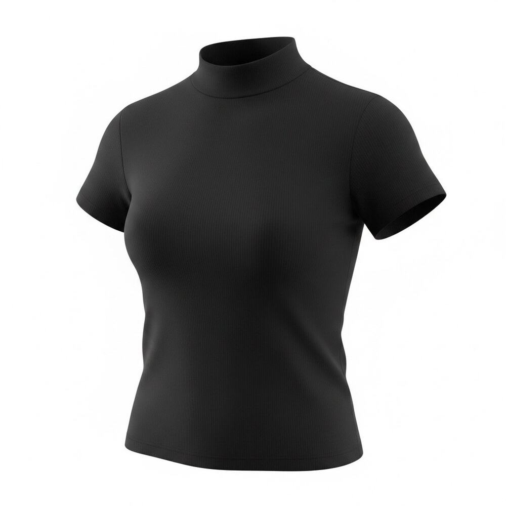 One Step Up Black Ribbed Mock Neck t-shirt XL
